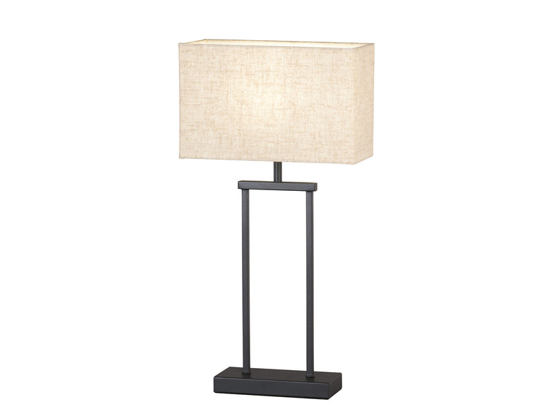 Tischleuchte ANN Schwarz, Lampenschirm Leinen Beige eckig, Höhe 52cm