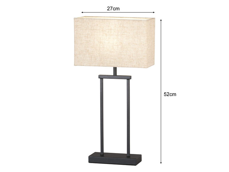 Tischleuchte ANN Schwarz, Lampenschirm Leinen Beige eckig, Höhe 52cm