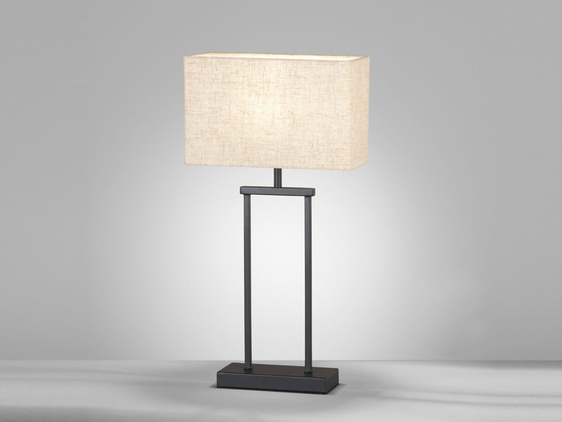 Tischleuchte ANN Schwarz, Lampenschirm Leinen Beige eckig, Höhe 52cm