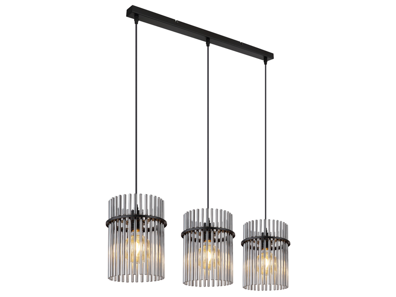 LED Pendelleuchte 3-flammig mit Rauchglas Stäben, Breite 80cm