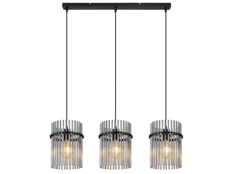 LED Pendelleuchte 3-flammig mit Rauchglas Stäben, Breite 80cm