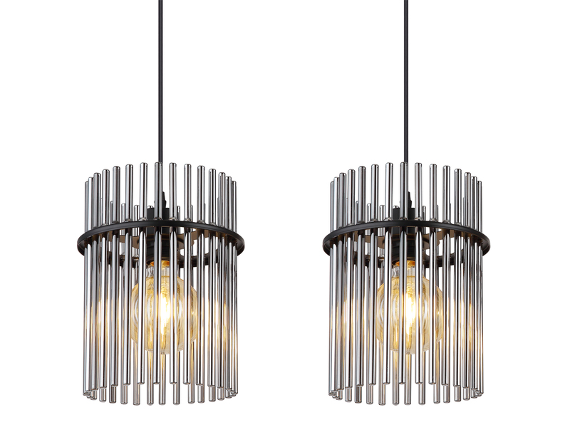 LED Pendelleuchte 3-flammig mit Rauchglas Stäben, Breite 80cm