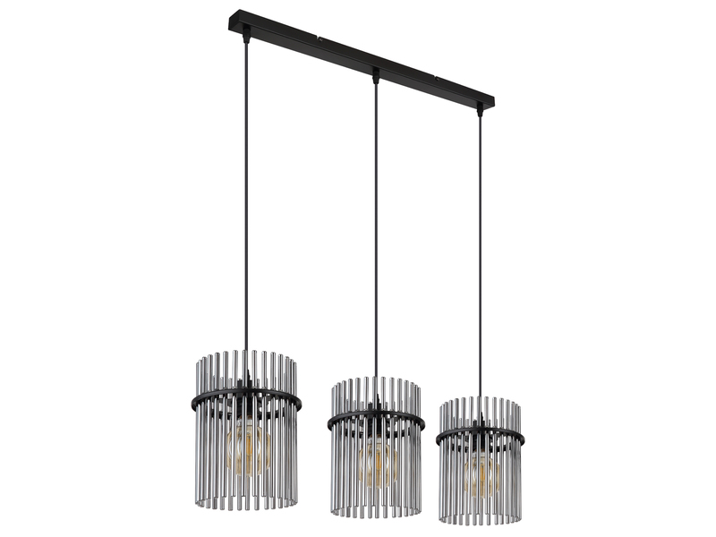 LED Pendelleuchte 3-flammig mit Rauchglas Stäben, Breite 80cm