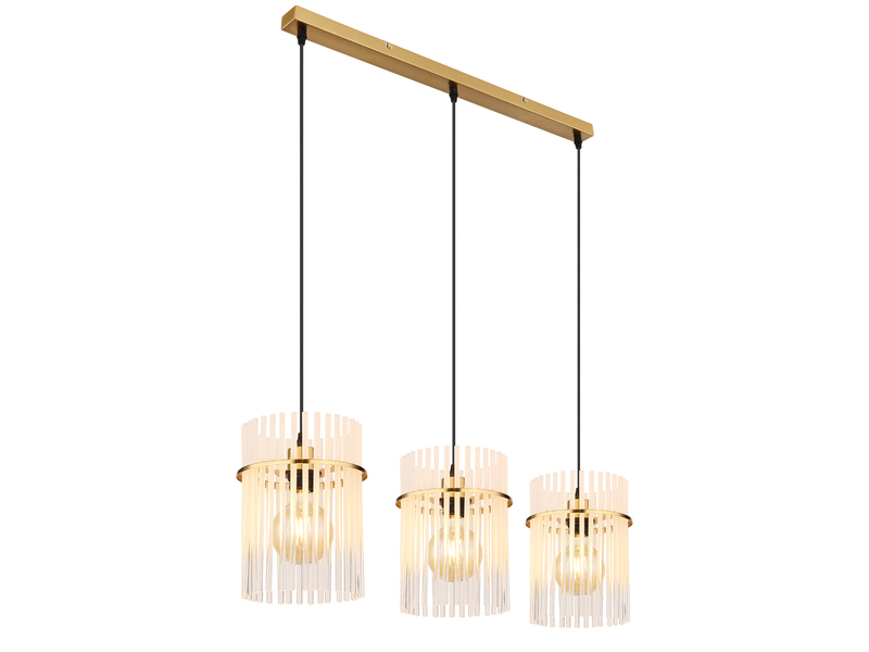 LED Pendelleuchte 3-flammig mit transparenten Echtglas Stäben, Breite 80cm