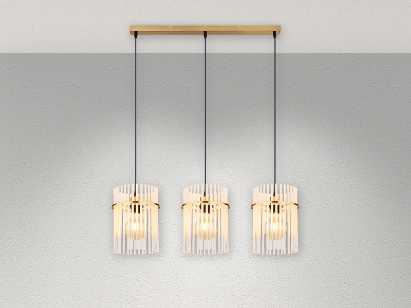 LED Pendelleuchte 3-flammig mit transparenten Echtglas Stäben, Breite 80cm
