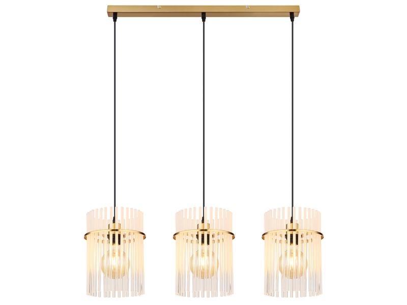 LED Pendelleuchte 3-flammig mit transparenten Echtglas Stäben, Breite 80cm