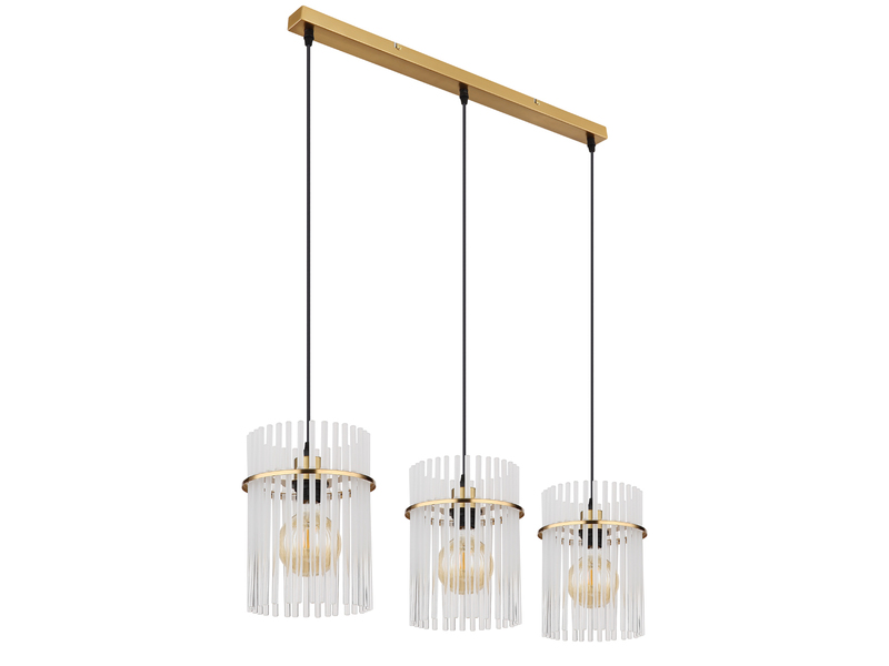 LED Pendelleuchte 3-flammig mit transparenten Echtglas Stäben, Breite 80cm