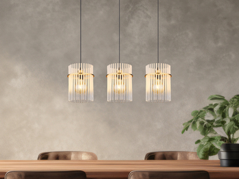 LED Pendelleuchte 3-flammig mit transparenten Echtglas Stäben, B 80cm