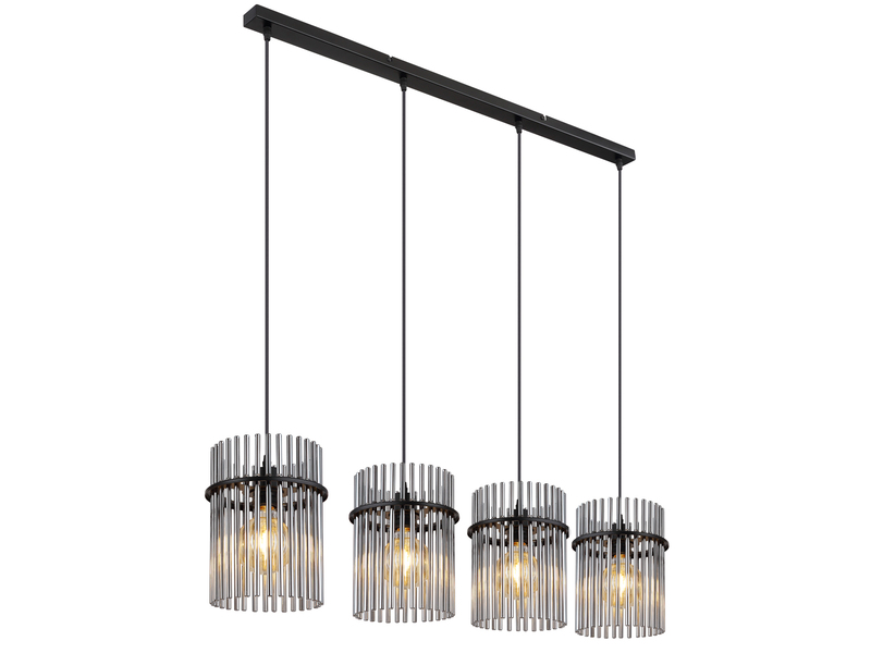 LED Pendelleuchte 4-flammig mit Rauchglas Stäben, Breite 110cm