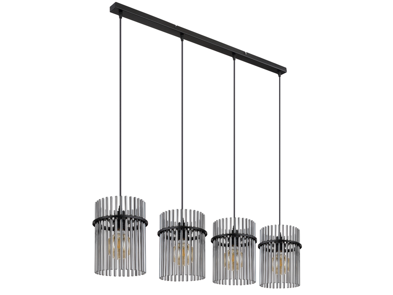LED Pendelleuchte 4-flammig mit Rauchglas Stäben, Breite 110cm