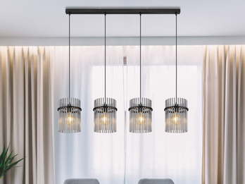 LED Pendelleuchte 4-flammig mit Rauchglas Stäben, Breite 110cm
