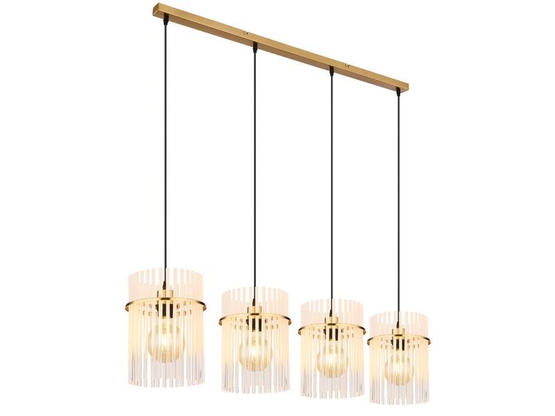 LED Pendelleuchte 4-flammig mit transparenten Echtglas Stäben, B 110cm