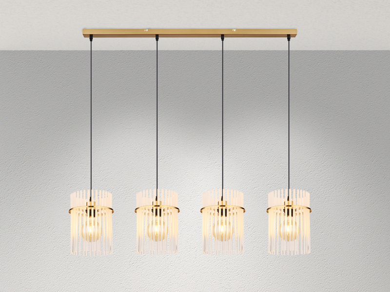 LED Pendelleuchte 4-flammig mit transparenten Echtglas Stäben, B 110cm