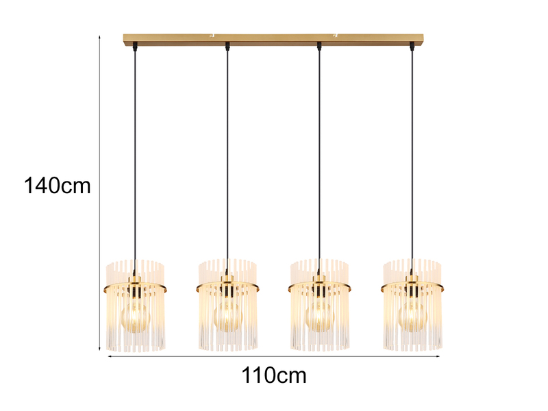 LED Pendelleuchte 4-flammig mit transparenten Echtglas Stäben, B 110cm