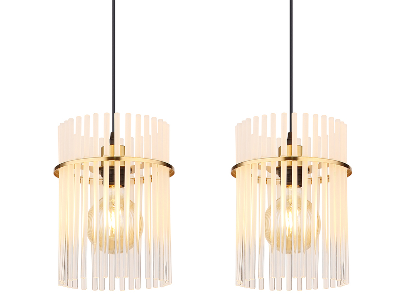LED Pendelleuchte 4-flammig mit transparenten Echtglas Stäben, B 110cm