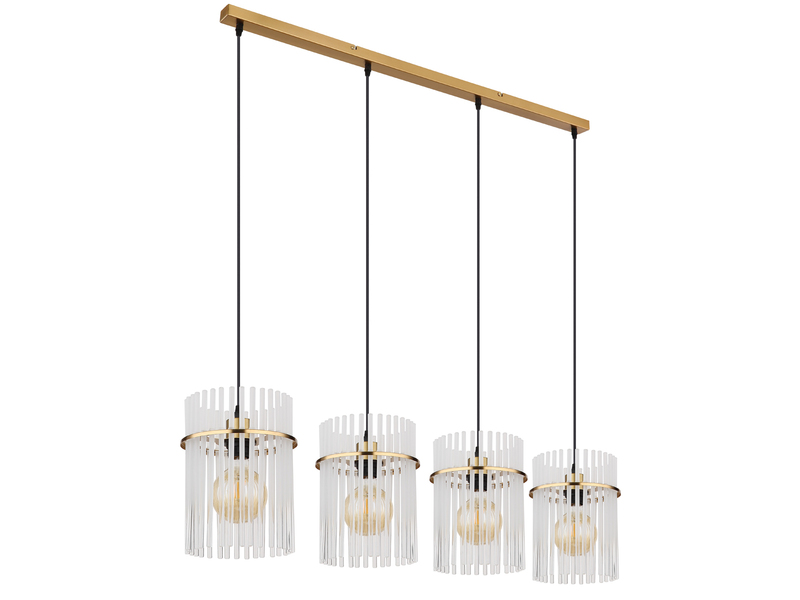 LED Pendelleuchte 4-flammig mit transparenten Echtglas Stäben, B 110cm