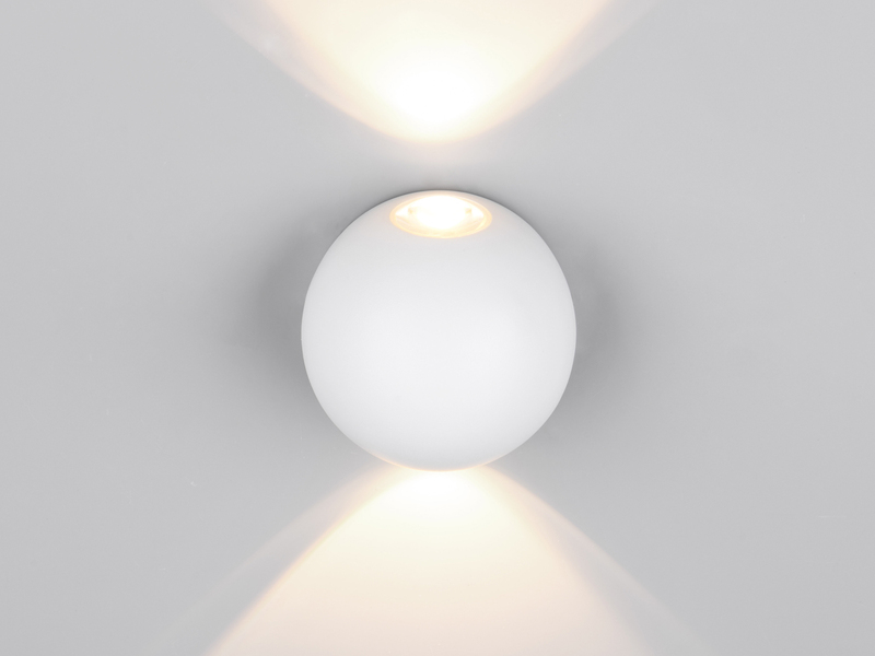 Kleine LED Außenwandleuchte AVISIO Up and Down, Kugel in Weiß Ø 10cm