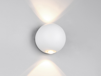 Kleine LED Außenwandleuchte AVISIO Up and Down, Kugel in Weiß Ø 10cm