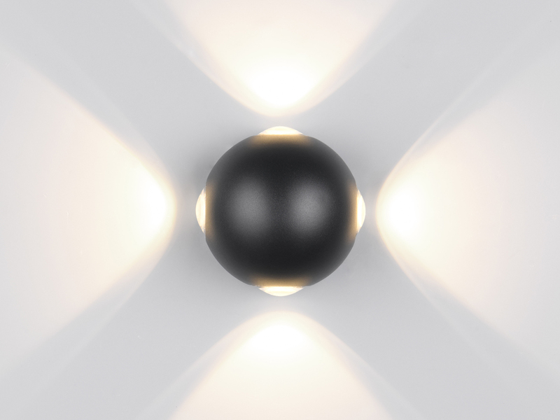 Kleine LED Außenwandleuchte AVISIO 4 flammig, Kugel in Schwarz Ø 10cm