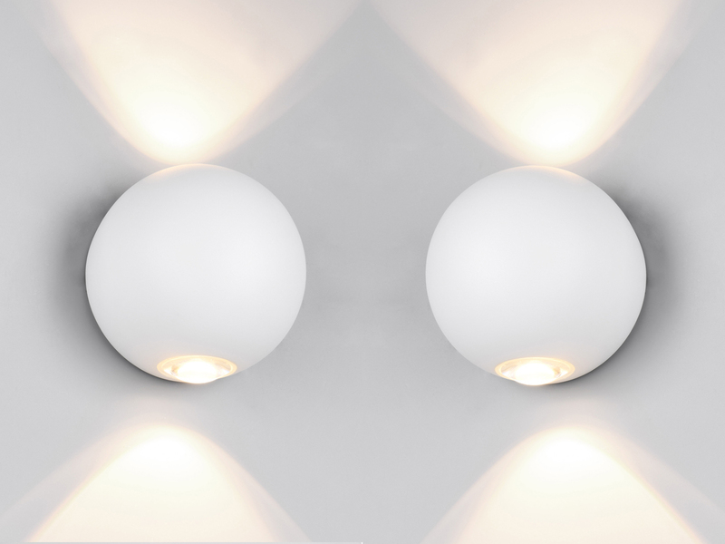 2er Set LED Außenwandleuchten Up and Down, Kugel in Weiß Ø 10cm
