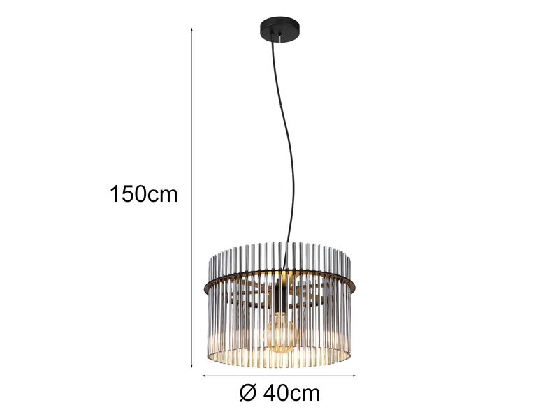 Große LED Pendelleuchte mit Rauchglas Stäben, Ø40cm
