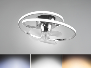 LED Deckenleuchte UMEA in Silber Chrom mit integriertem Ventilator, Ø 50cm