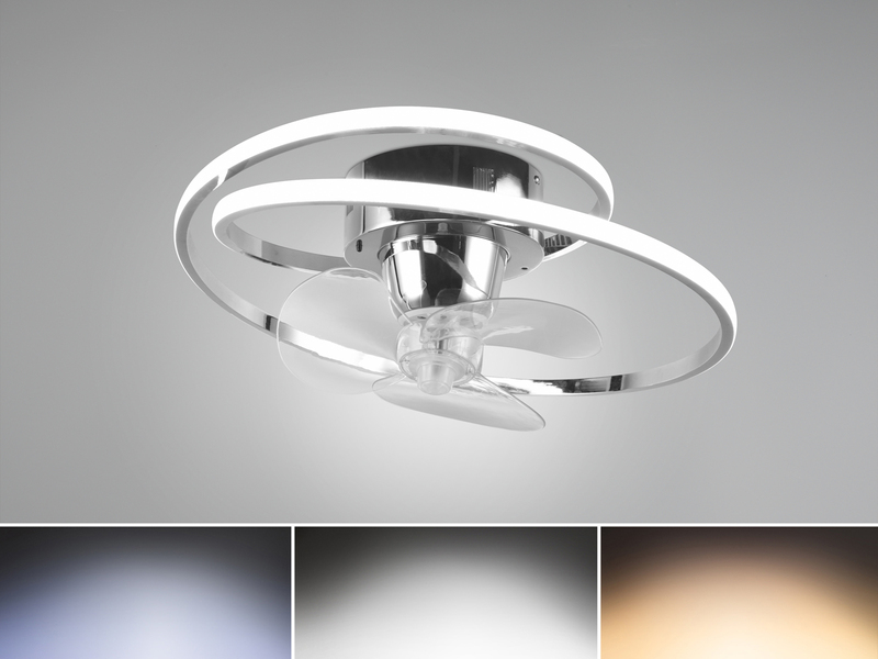 LED Deckenleuchte in Silber Chrom mit integriertem Ventilator, Ø 50cm