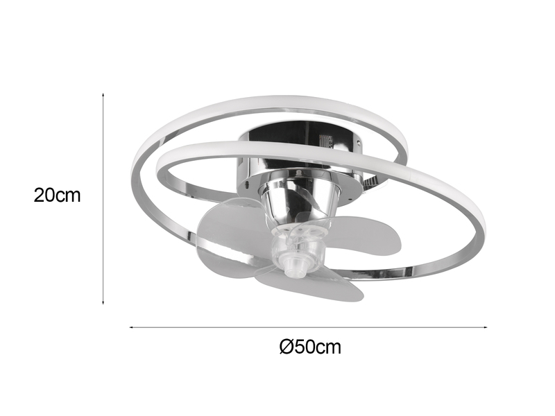 LED Deckenleuchte in Silber Chrom mit integriertem Ventilator, Ø 50cm