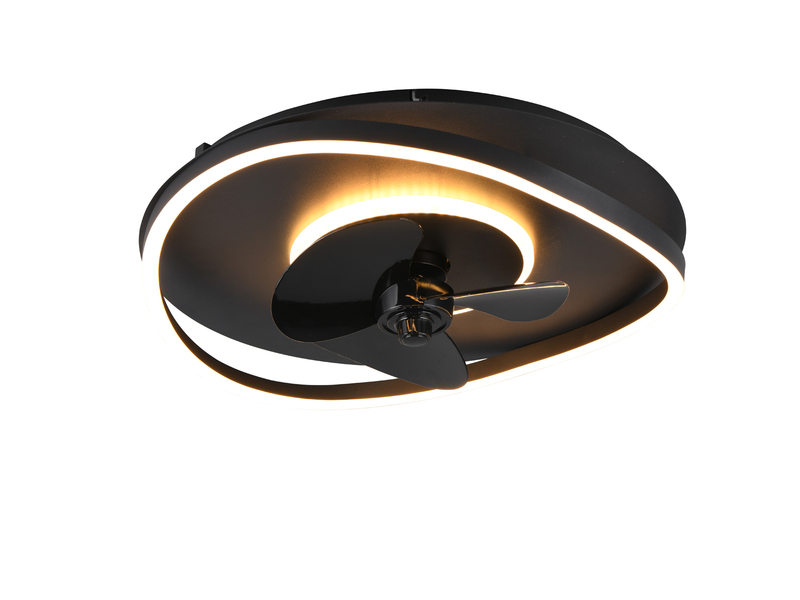 LED Deckenleuchte SORTLAND Schwarz mit Ventilator & Fernbedienung, Ø 50cm