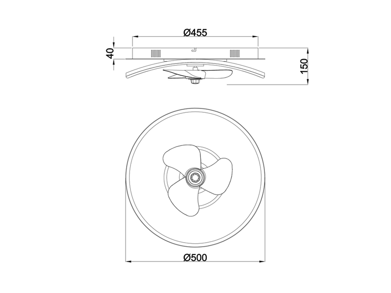 LED Deckenleuchte SORTLAND Ø 50cm Schwarz mit Ventilator & Fernbedienung