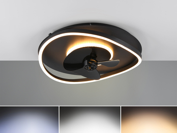LED Deckenleuchte SORTLAND Schwarz mit Ventilator & Fernbedienung, Ø 50cm