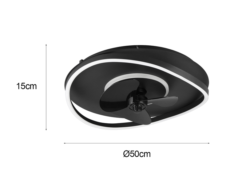 LED Deckenleuchte Schwarz mit Ventilator und Fernbedienung, Ø 50cm