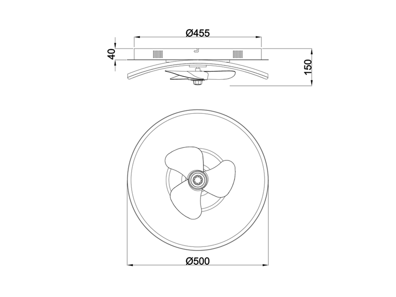 LED Deckenleuchte Schwarz mit Ventilator und Fernbedienung, Ø 50cm