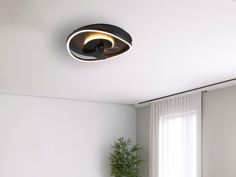 LED Deckenleuchte Ø 50cm Schwarz mit Ventilator und Fernbedienung