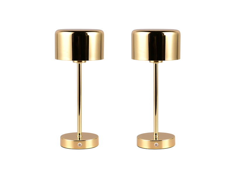 2er SET Akku Tischleuchten, per USB aufladbar dimmbar Messing poliert, Höhe 30cm