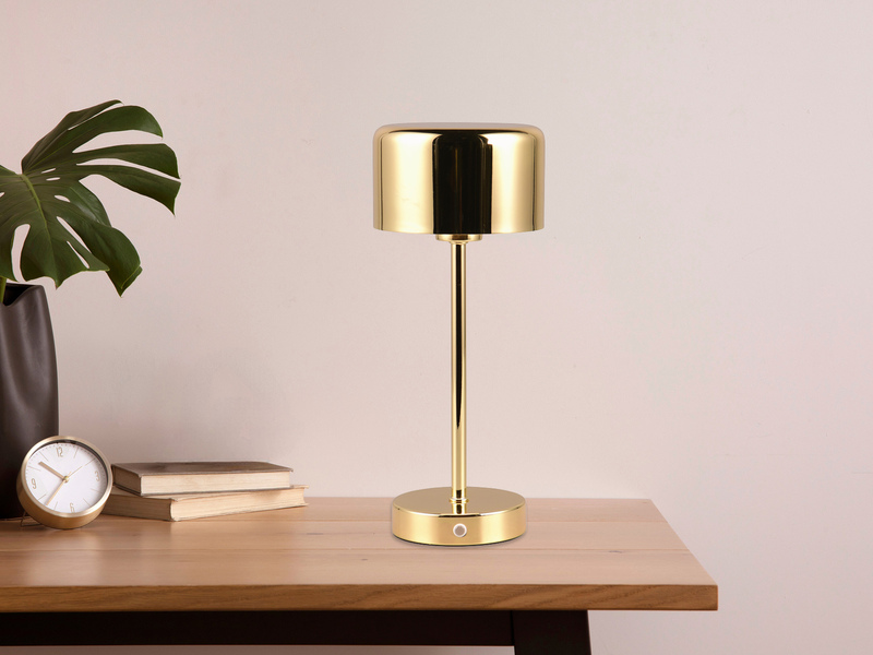 2er SET Akku Tischleuchten, per USB aufladbar dimmbar Messing poliert, Höhe 30cm