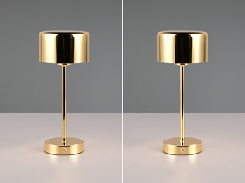 2er SET Akku Tischleuchten, per USB aufladbar dimmbar Messing poliert, Höhe 30cm