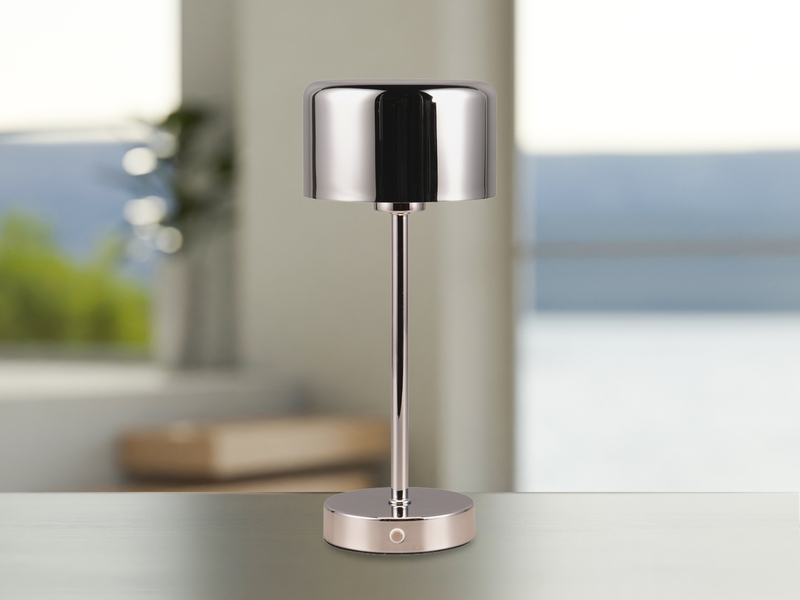 2er SET Akku Tischleuchten, per USB aufladbar, dimmbar, Silber Chrom, Höhe 30cm
