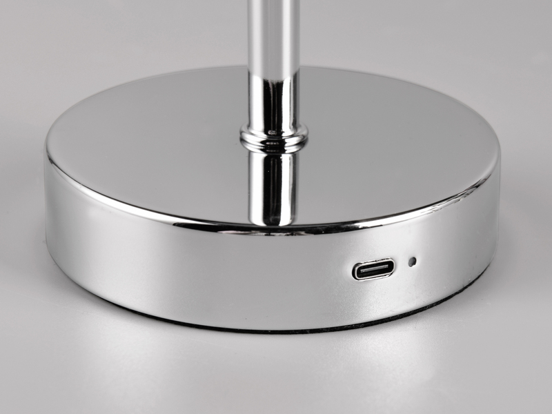 2er SET Akku Tischleuchten, per USB aufladbar, dimmbar, Silber Chrom, Höhe 30cm