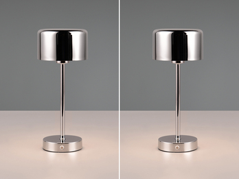 2er SET Akku Tischleuchten, per USB aufladbar, dimmbar, Silber Chrom, Höhe 30cm