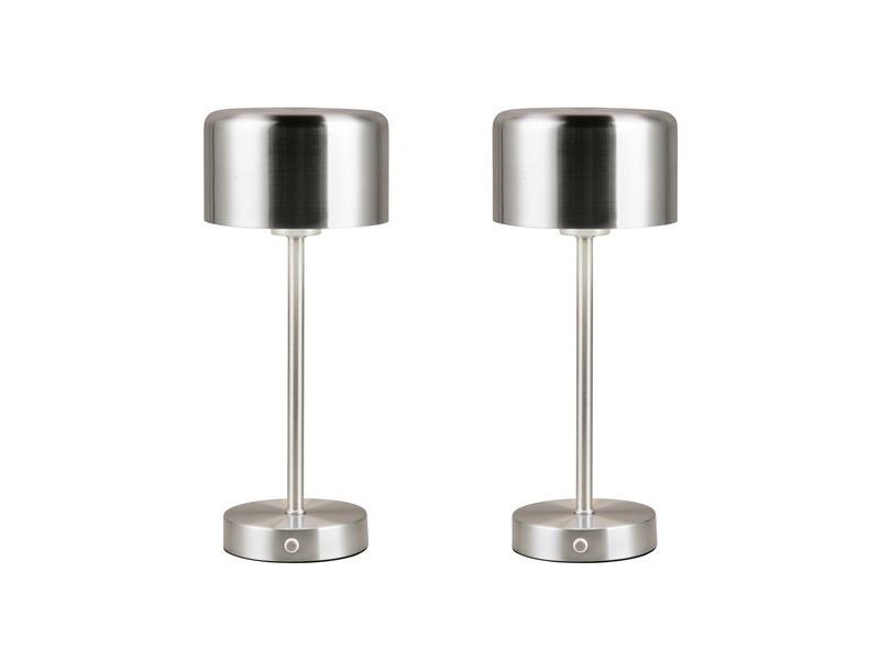 2er SET Akku Tischleuchten, per USB aufladbar, dimmbar, Silber matt, Höhe 30cm