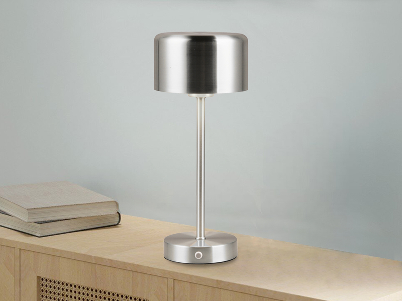 2er SET Akku Tischleuchten, per USB aufladbar, dimmbar, Silber matt, Höhe 30cm