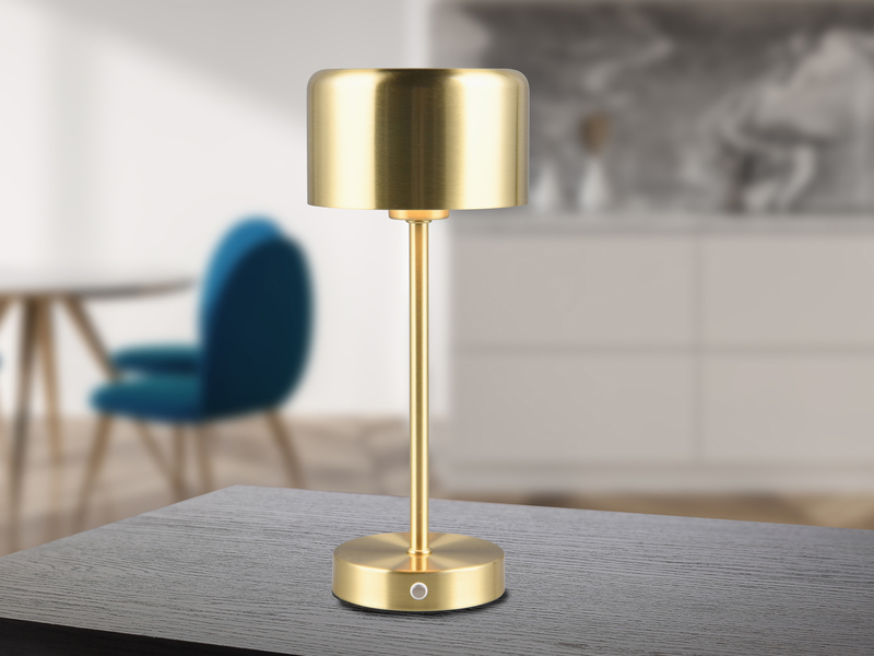 2er SET Akku Tischleuchten, per USB aufladbar, dimmbar, Messing matt, Höhe 30cm