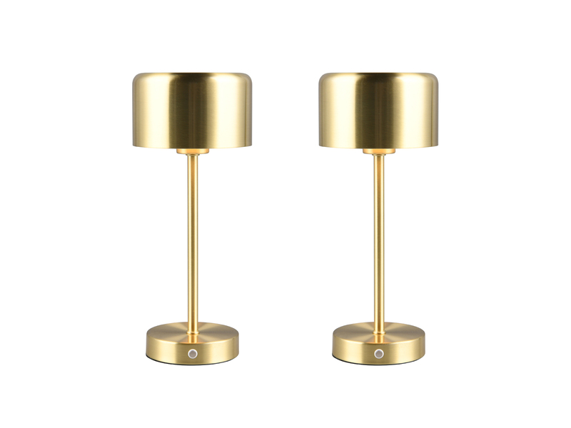 2er SET Akku Tischleuchten, per USB aufladbar, dimmbar, Messing matt, Höhe 30cm