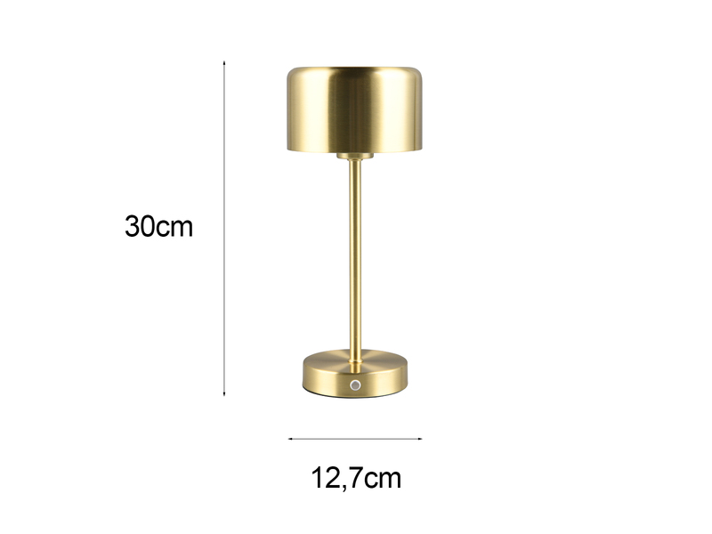 2er SET Akku Tischleuchten, per USB aufladbar, dimmbar, Messing matt, Höhe 30cm