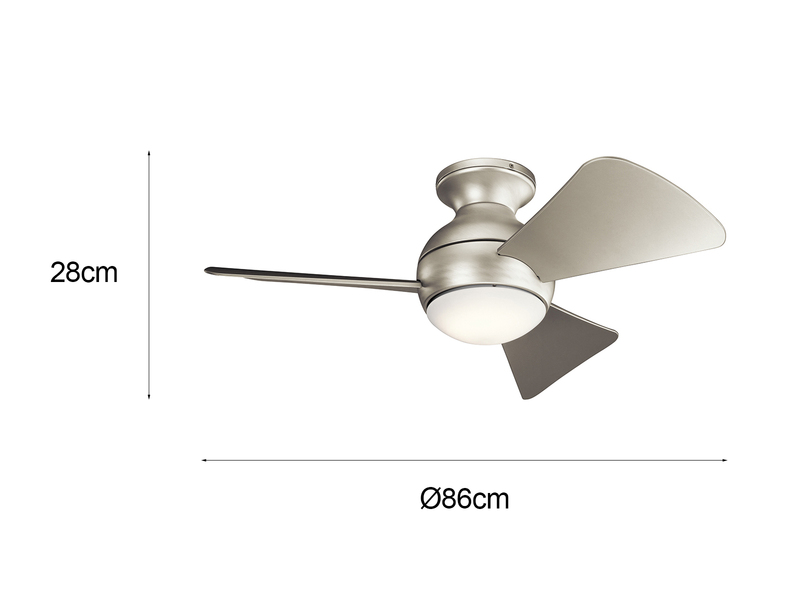 Kleiner Deckenventilator SOLA Ø 86cm Silber, mit Licht - Feuchtraumgeeignet