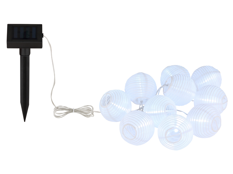 Solarbetriebene LED Outdoor Lichterkette mit 10 weißen Lampions, Länge 3 Meter