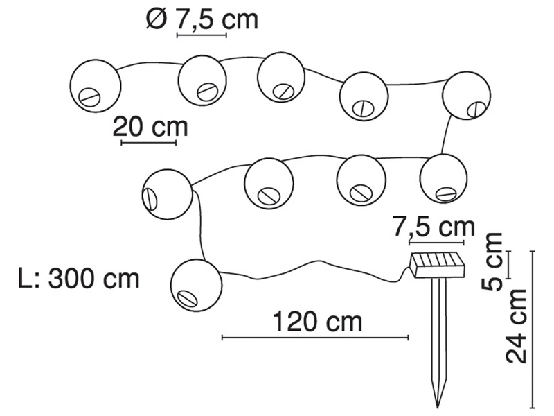 Solarbetriebene LED Outdoor Lichterkette mit 10 weißen Lampions, Länge 3 Meter