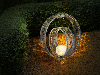 LED Solarleuchte mit Dekorstanzungen in Silber & Crackle Glaskugel, Höhe 42cm
