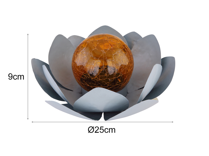 LED Deko Solarleuchte Seerose mit Cracklekugel, Grau Ø25cm